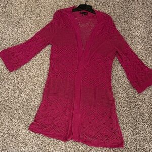 Lane Bryant Fuchsia Pink Open Front Crochet Knit Cardigan